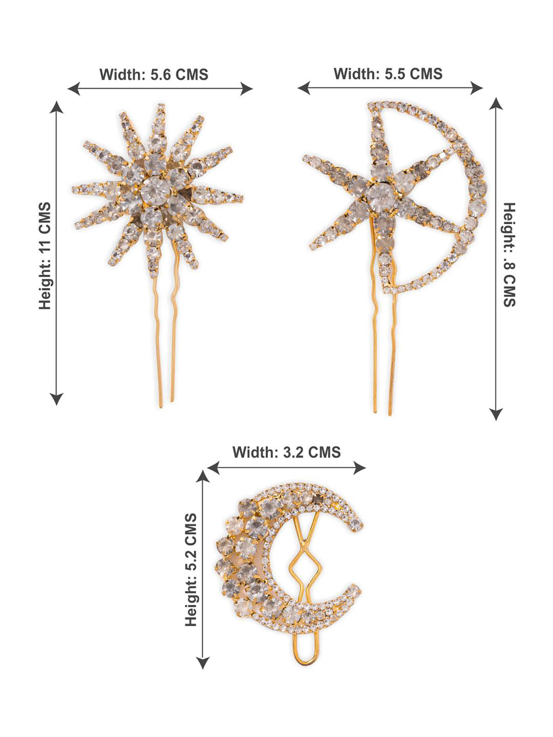 Women Rose Gold Set Of 3 Celestia Crystal Hair Pins