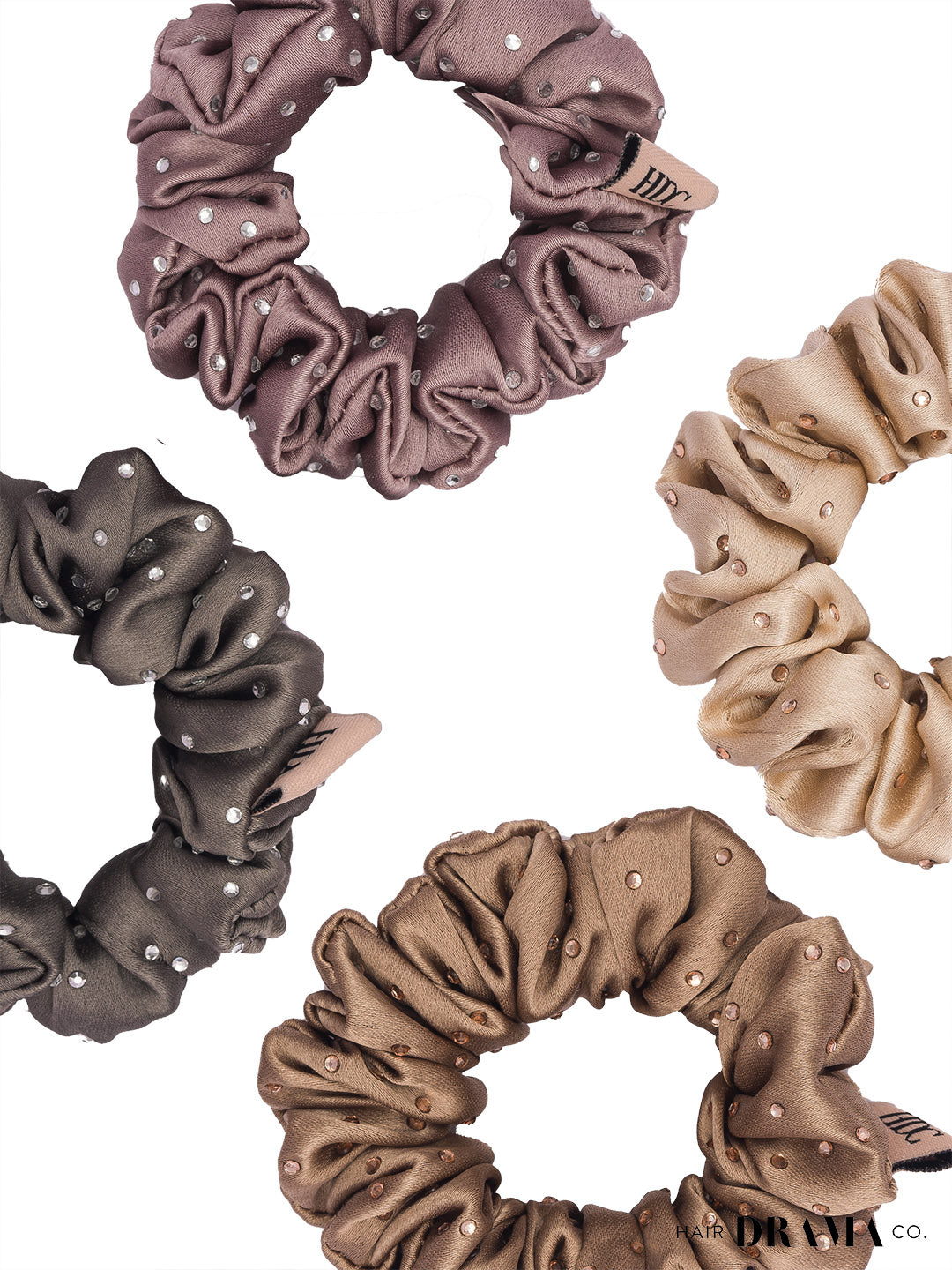 Neutral Scrunchies With Free Pouch Set Of 4