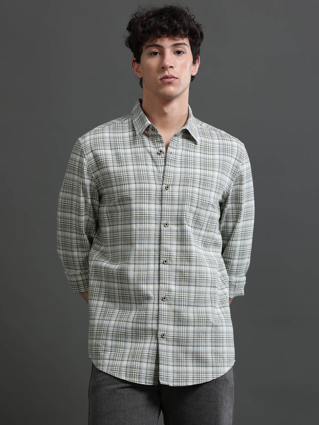 Men Green Check Shirt