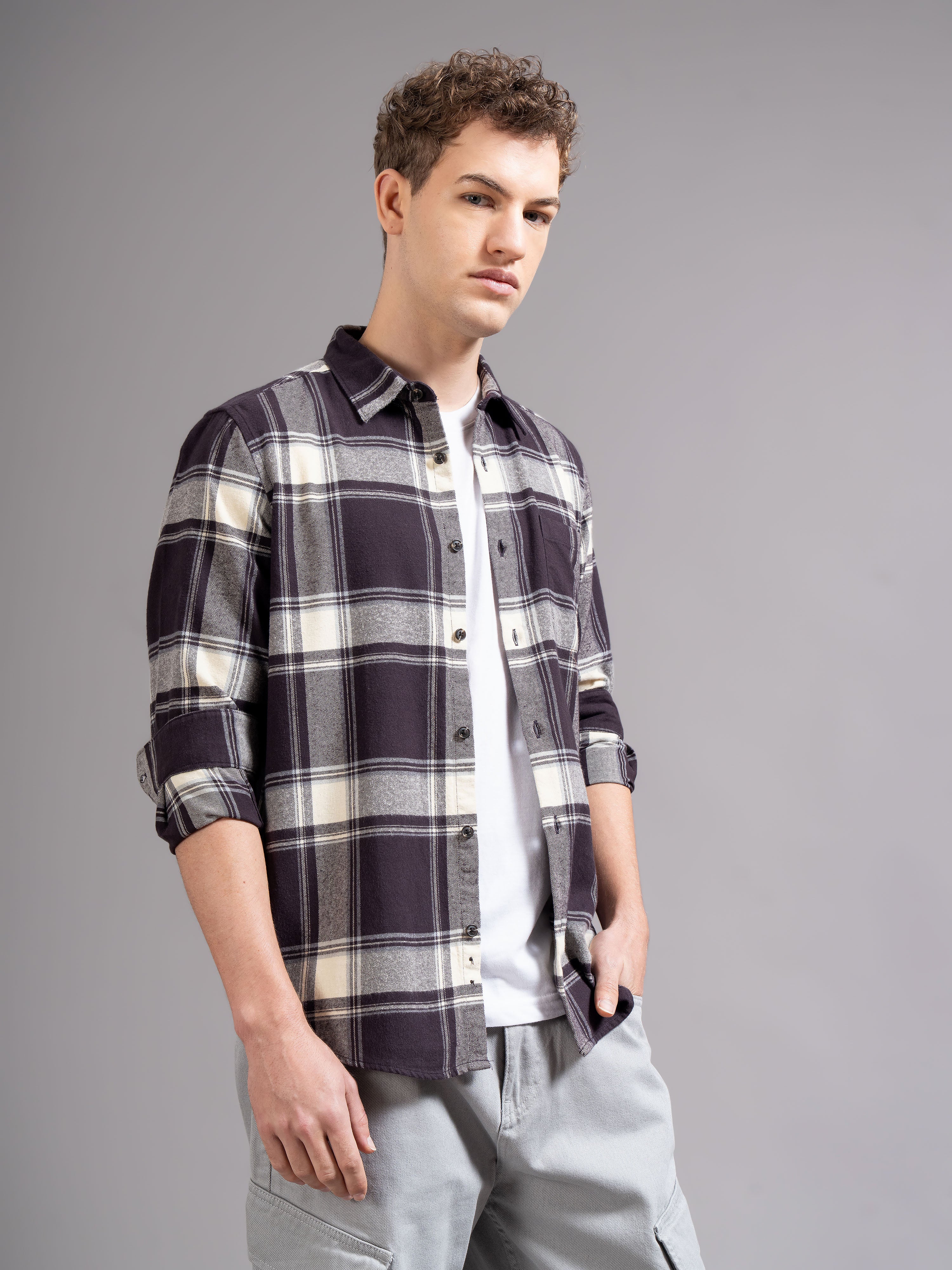 Men Brown Flannel Checked Shirt