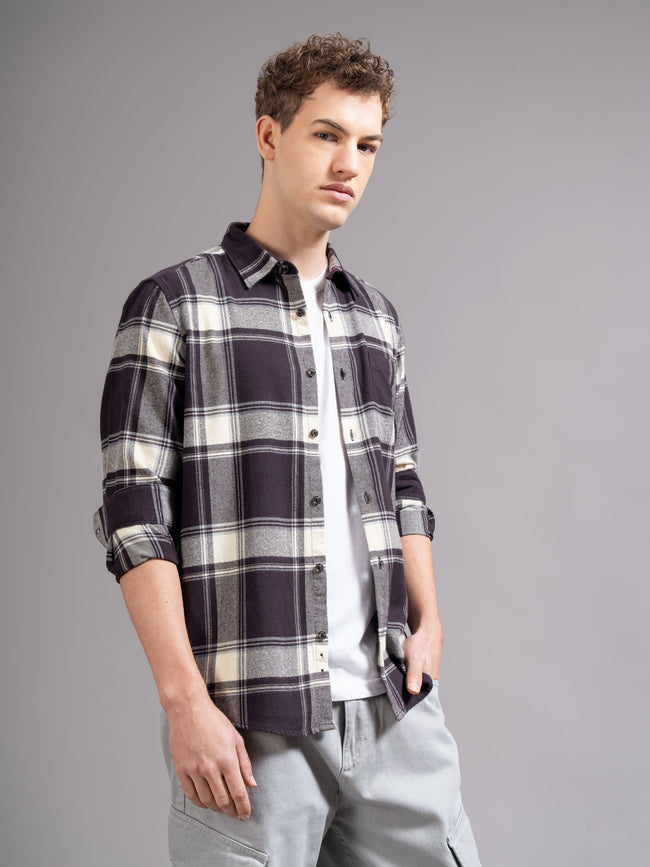 Men Brown Flannel Checked Shirt