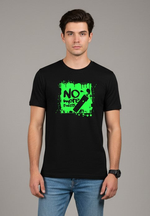 Men Printed Black Cotton Tshirt