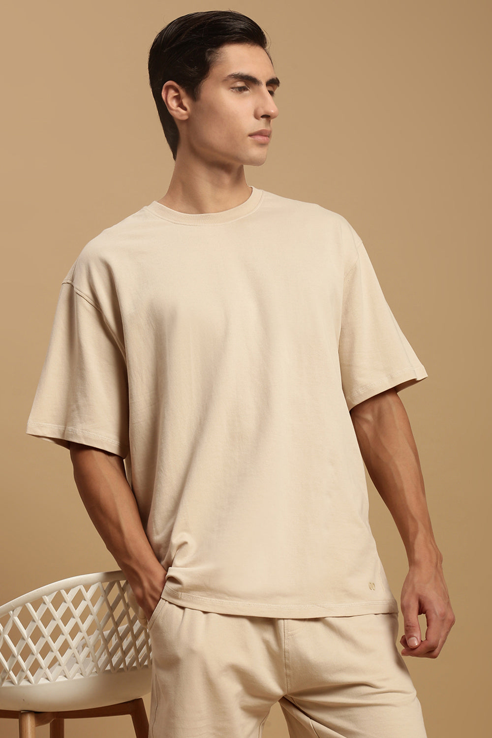 Men Beige Half Sleeve T-Shirt