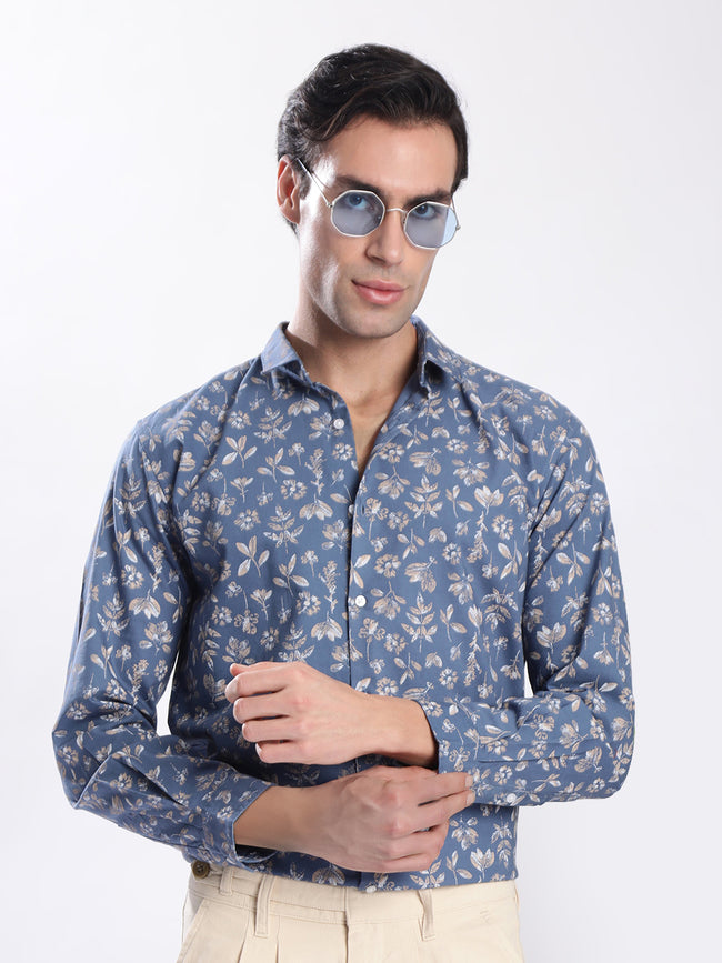 Men Blue Floral Printed Shirt