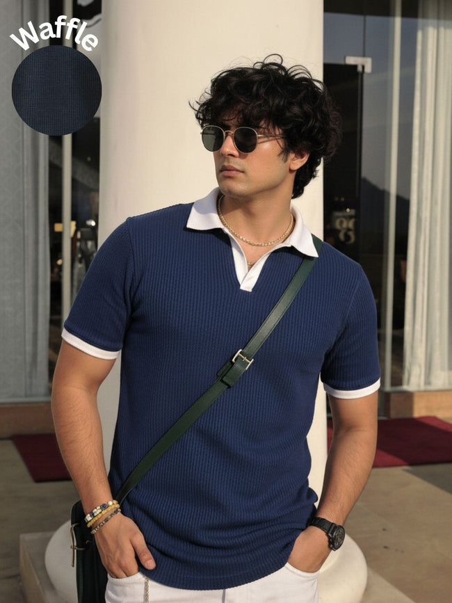 Men Navy Blue Polo T-Shirt
