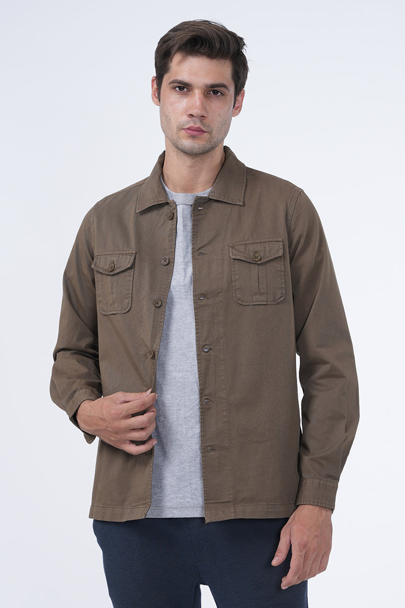 Men Kraken Twill Overshirt Khaki Mode