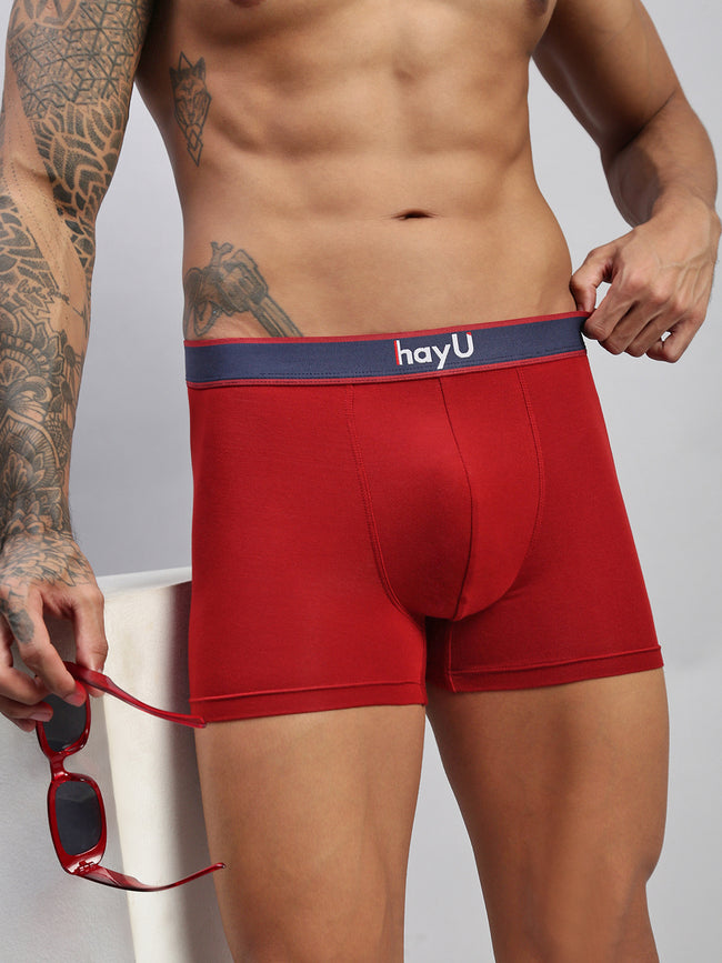 Men Red Modal Solid Trunks