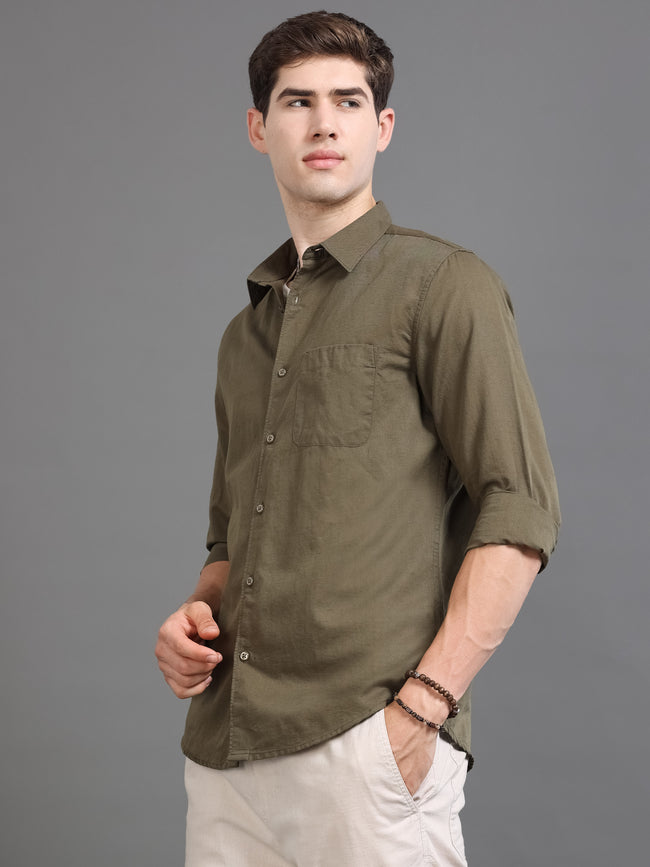 Men Olive Slim Fit Shirt