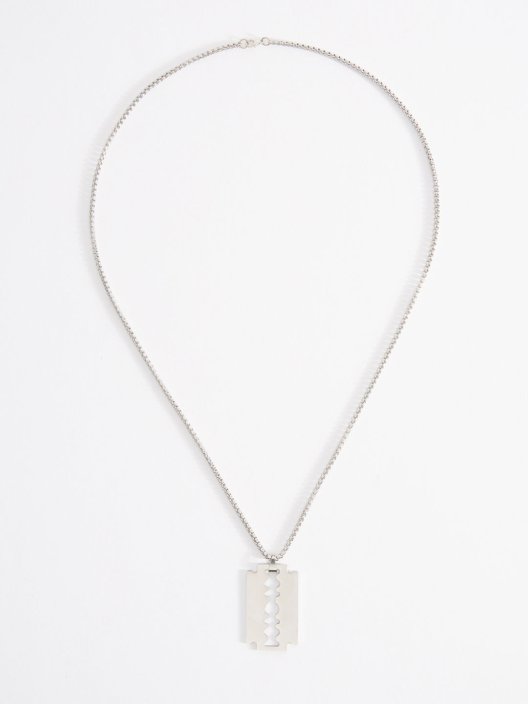 Men Edgy Razor Blade Pendant Chain With Lobster Closure