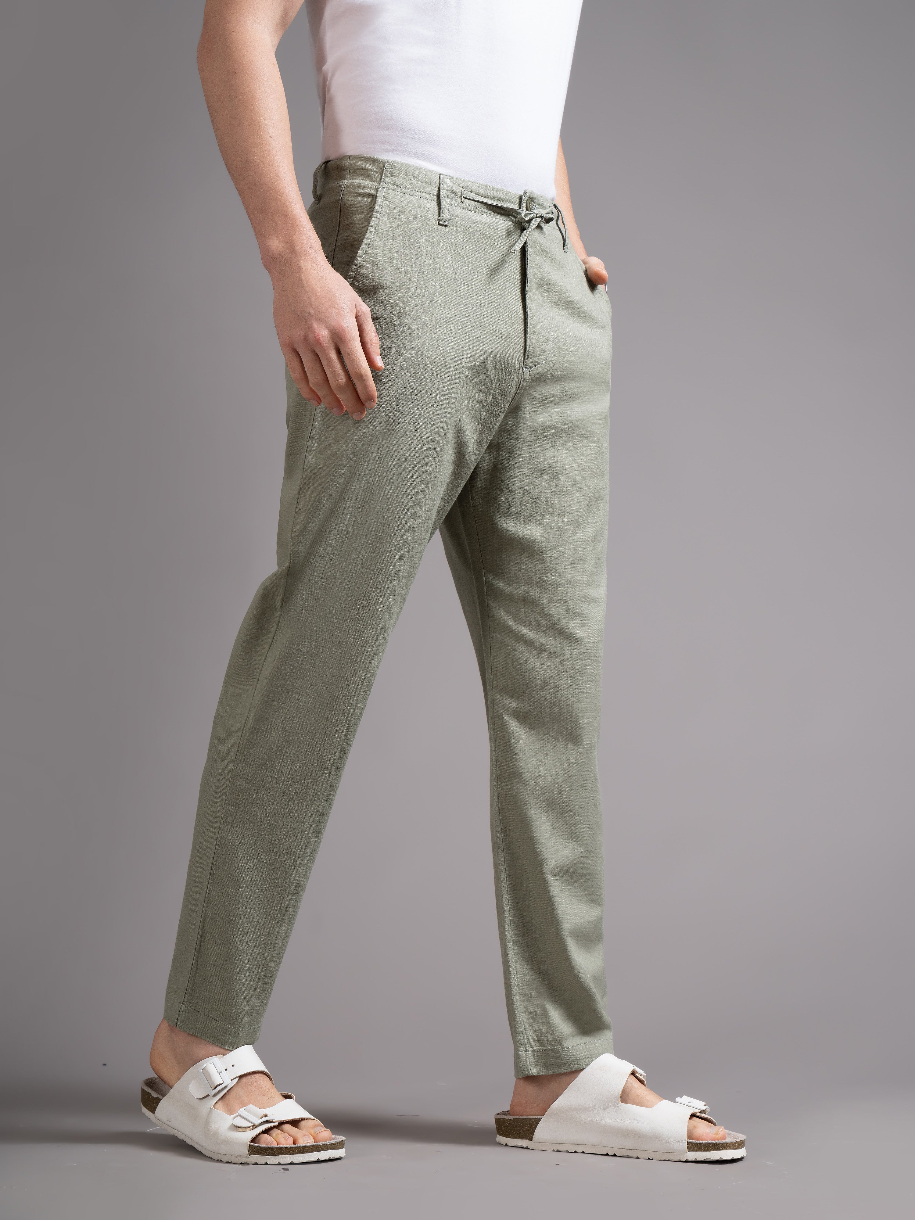 Men Green DrawString Regular Fit Chinos Trouser