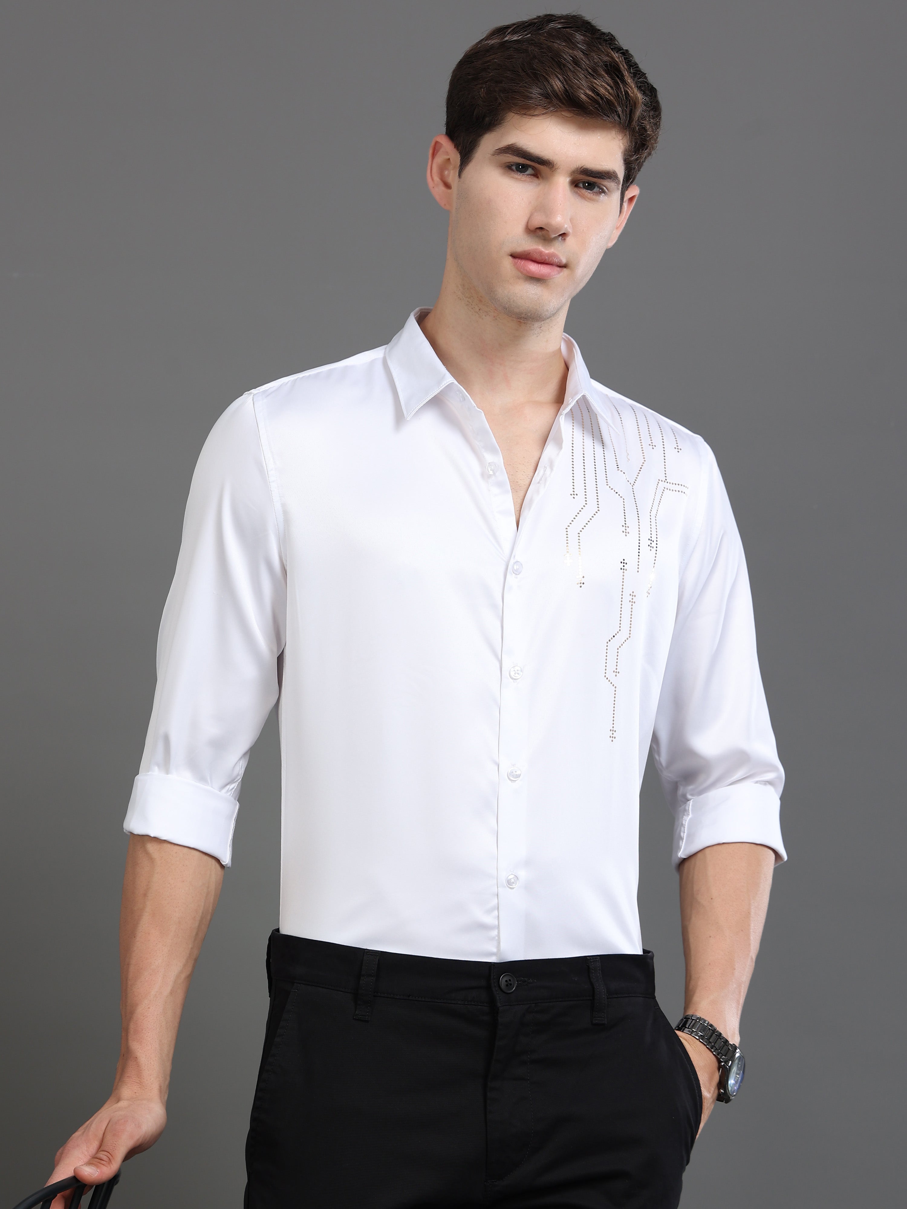 Men White Printed Shirt