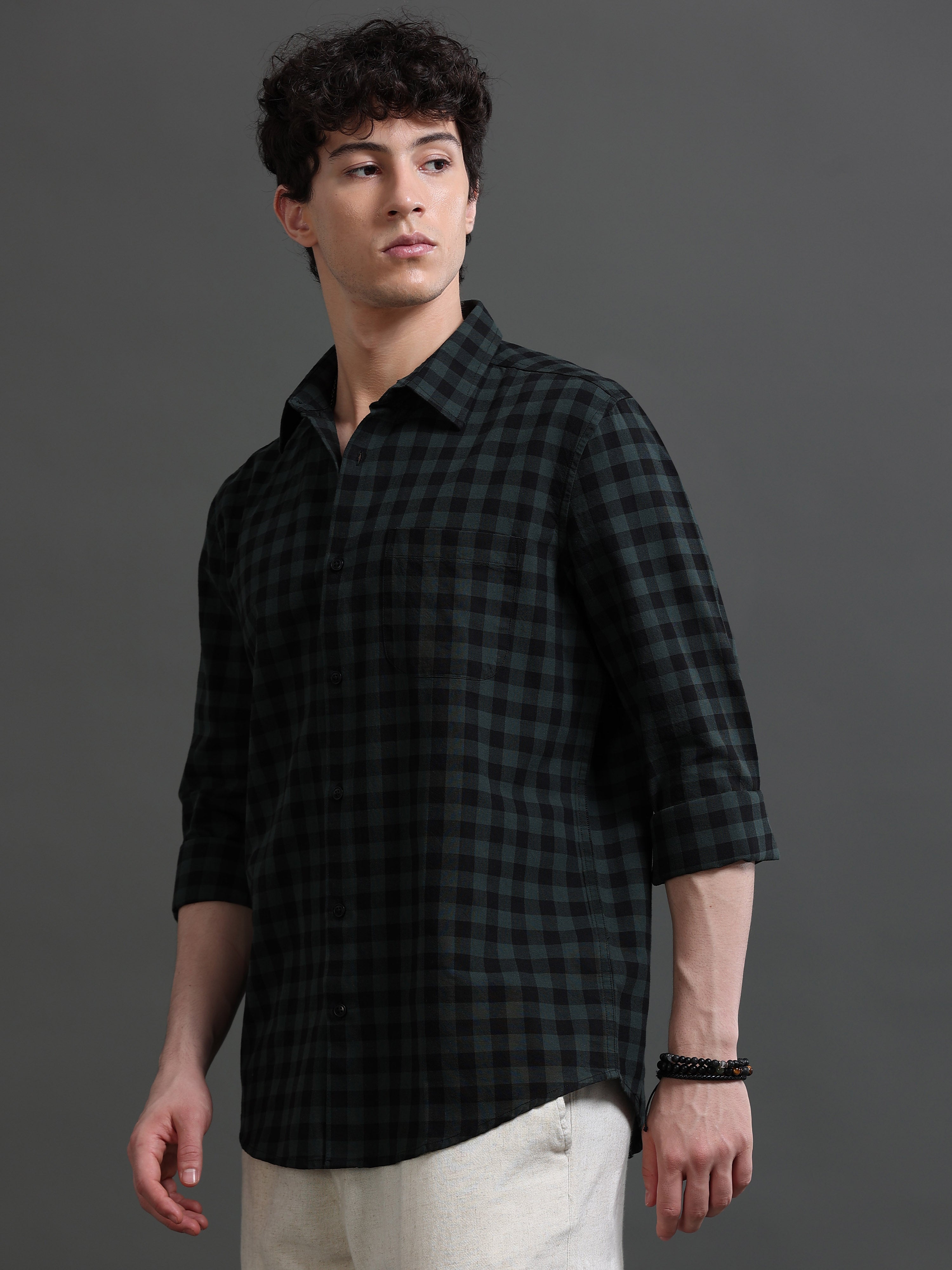 Men Green Check Shirt