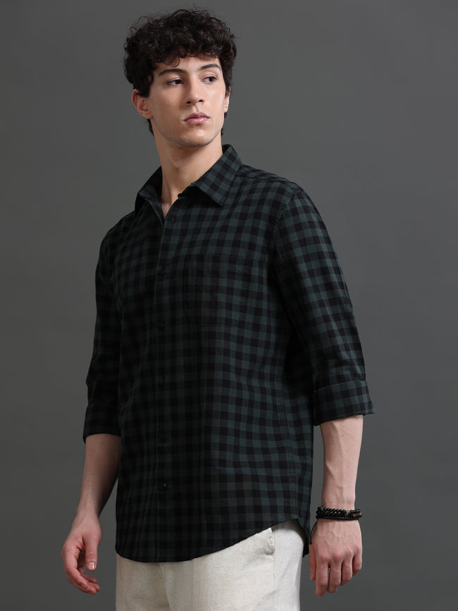 Men Green Check Shirt