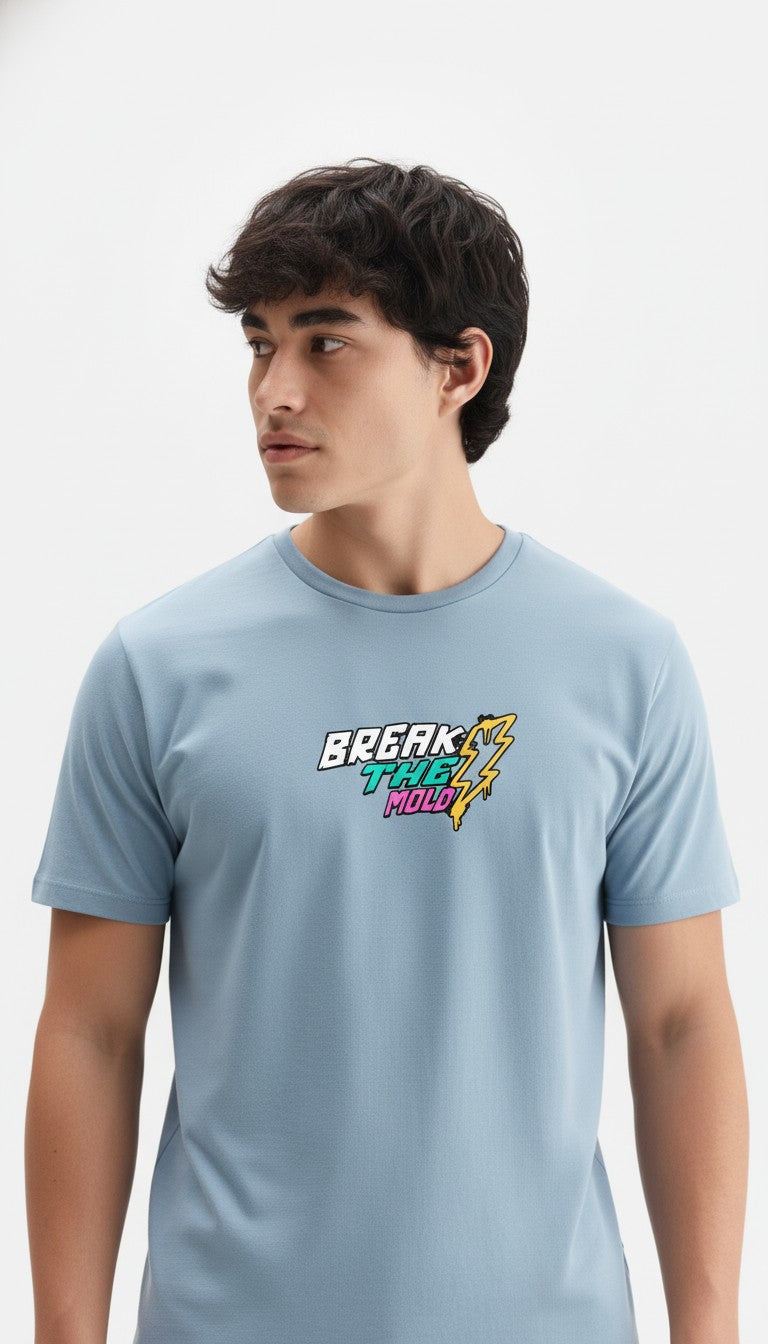 Men Cotton Ice Blue T-Shirt