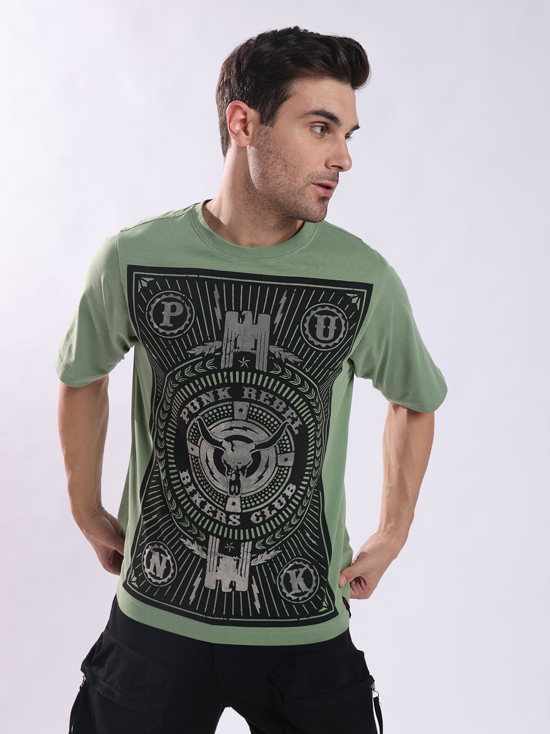 Men Olive Cotton Oversized T-Shirt