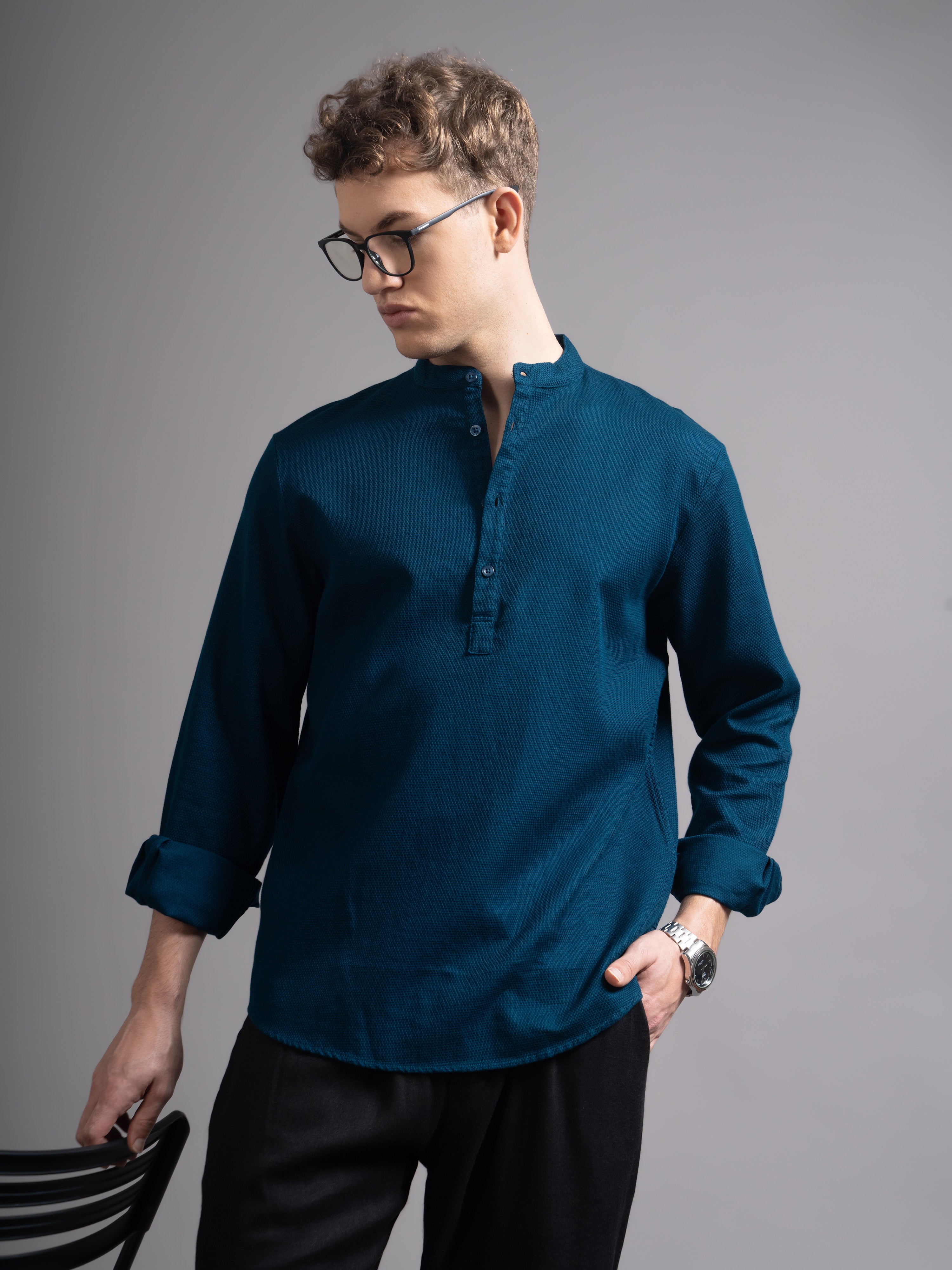 Men Teal Kurta Shirt