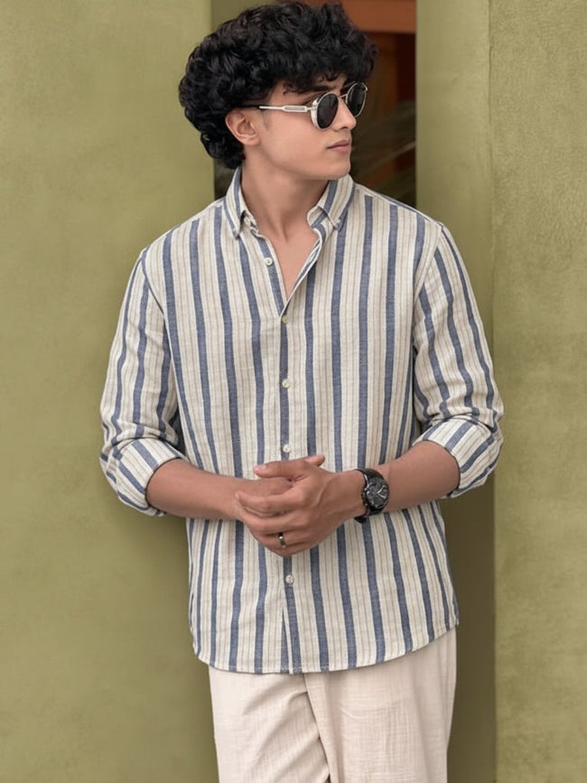 Men White Striped Shirt