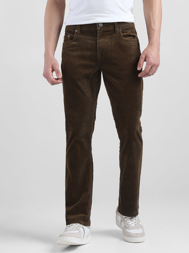 Men Brown Corduroy Straight Fit Trouser