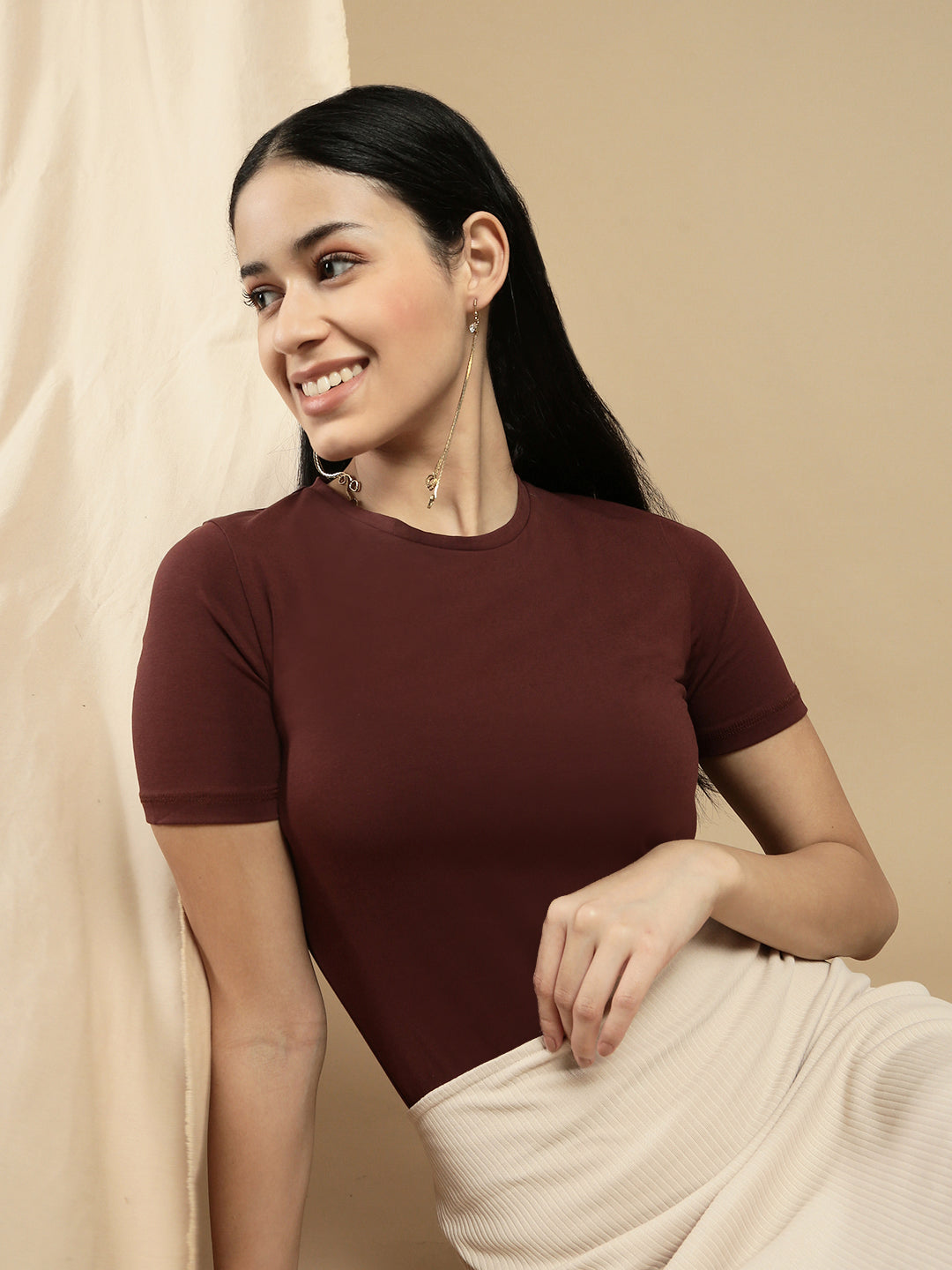 Women Brown Half Sleeve Top
