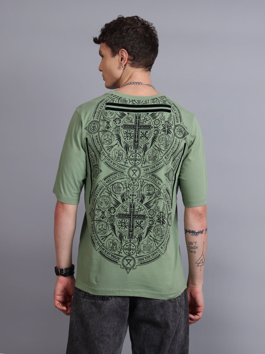 Men Olive Cotton Oversized T-Shirt