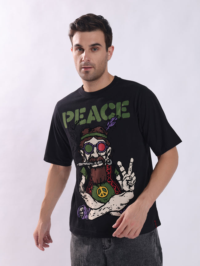 Men Black Cotton Oversized T-Shirt