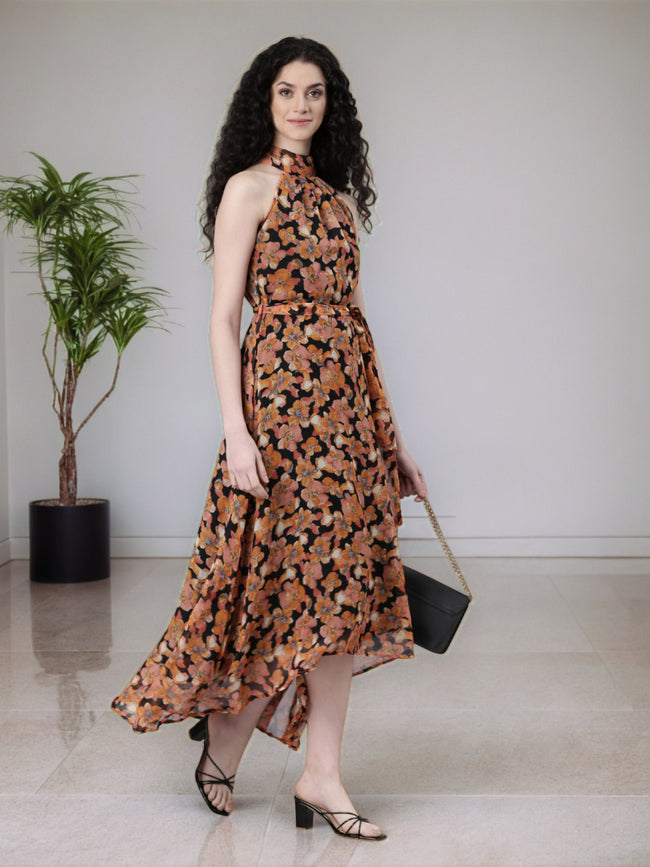 Women Floral Woven Maxi Chiffon Dress
