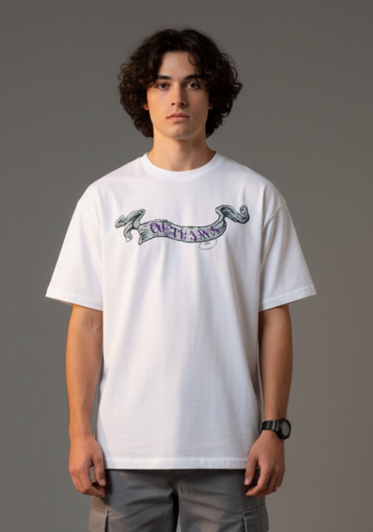 Men White Graphic Cotton Oversized T-Shirt