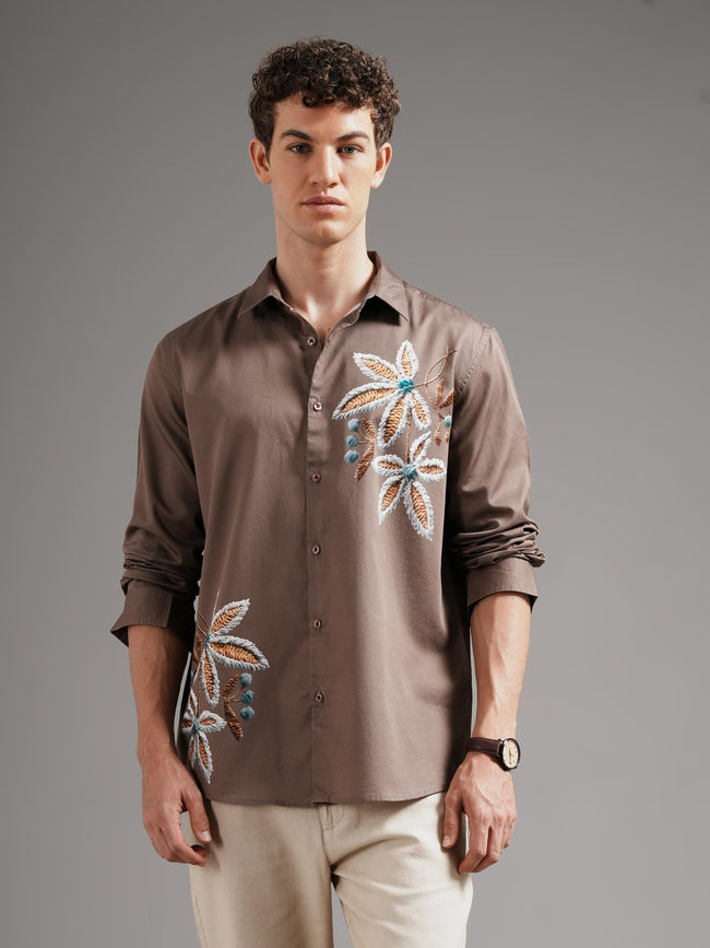 Men Brown Casual Printed Shirt