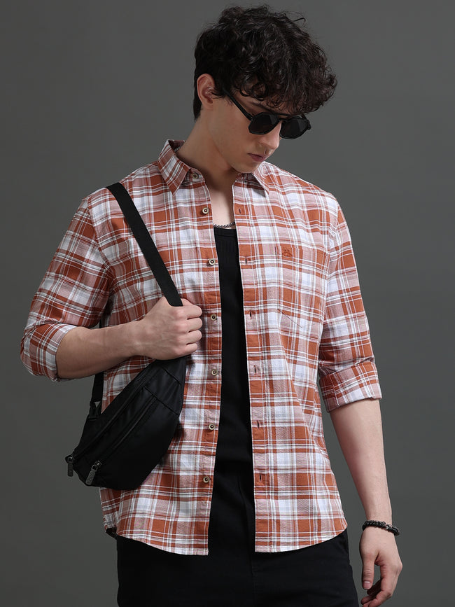 Men Brown Check Shirt