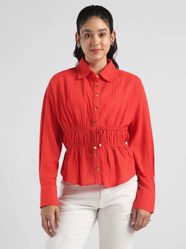 Women  Red Shirt with Stylish Back Cut-Out