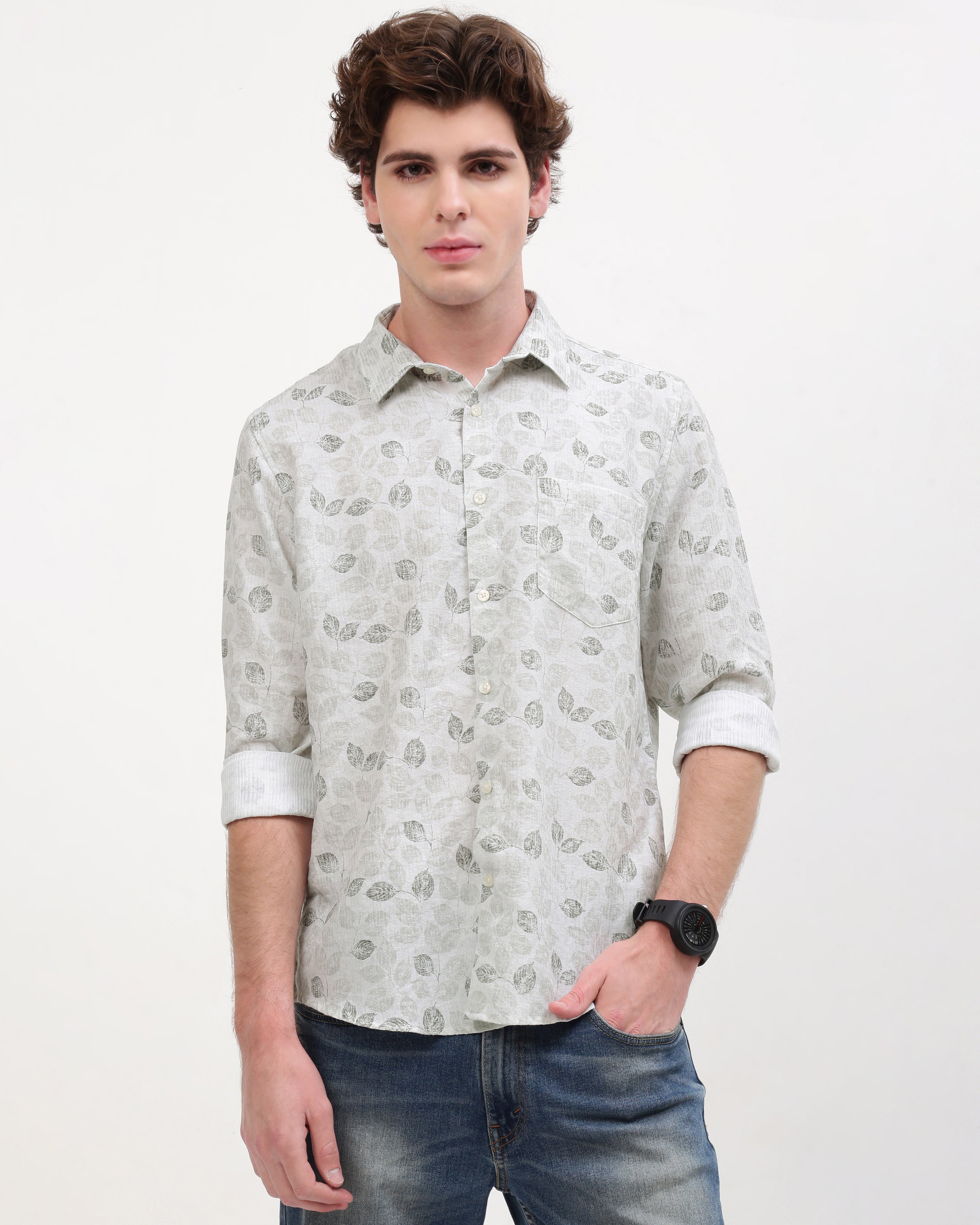 Men Beige Slim Fit Shirt
