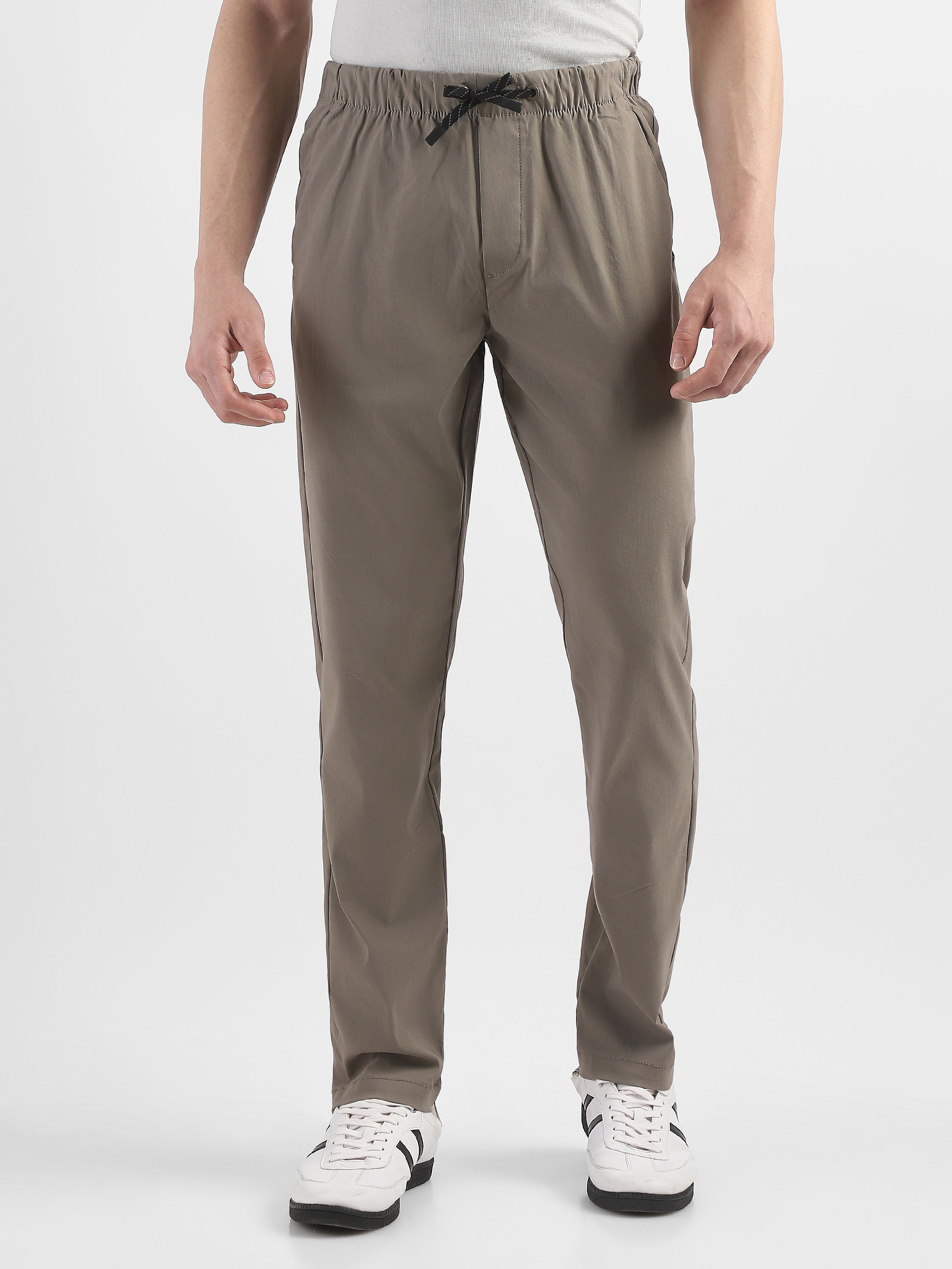 Men Brown Polyester Blend Pants