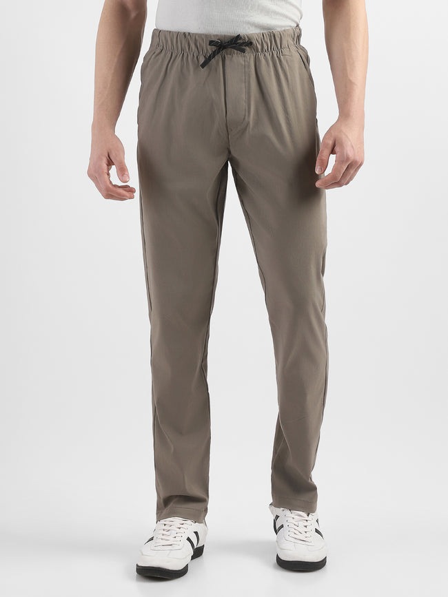Men Brown Polyester Blend Pants