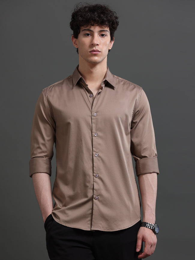 Men Khaki Solid Shirt
