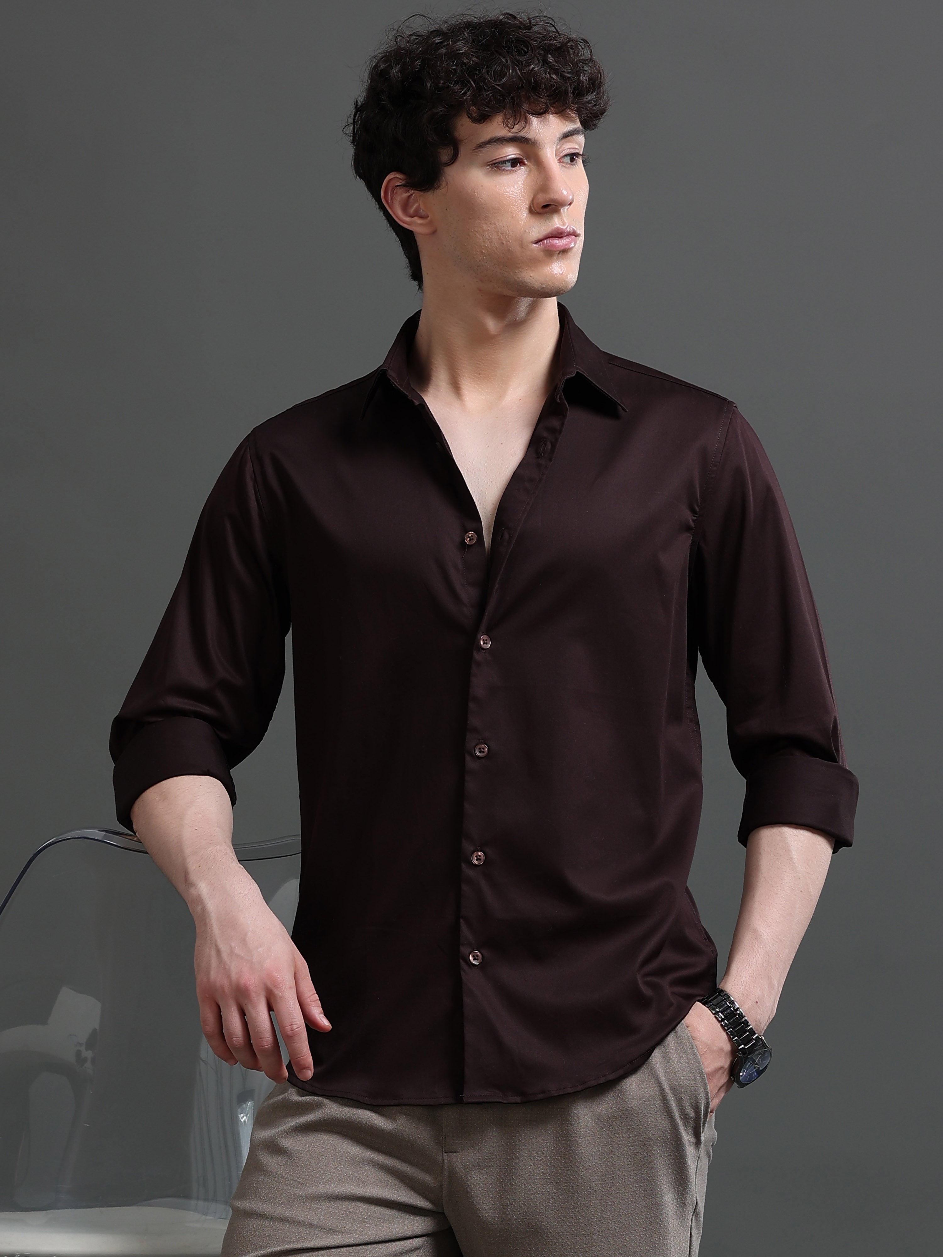 Men Brown Solid Shirt