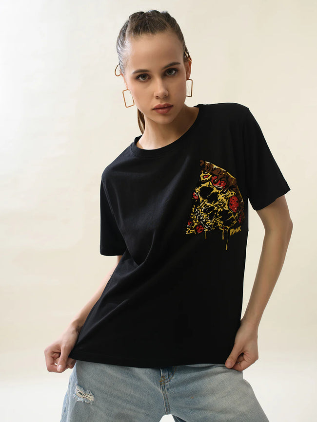 Women Black Cotton Relaxed T-Shirt