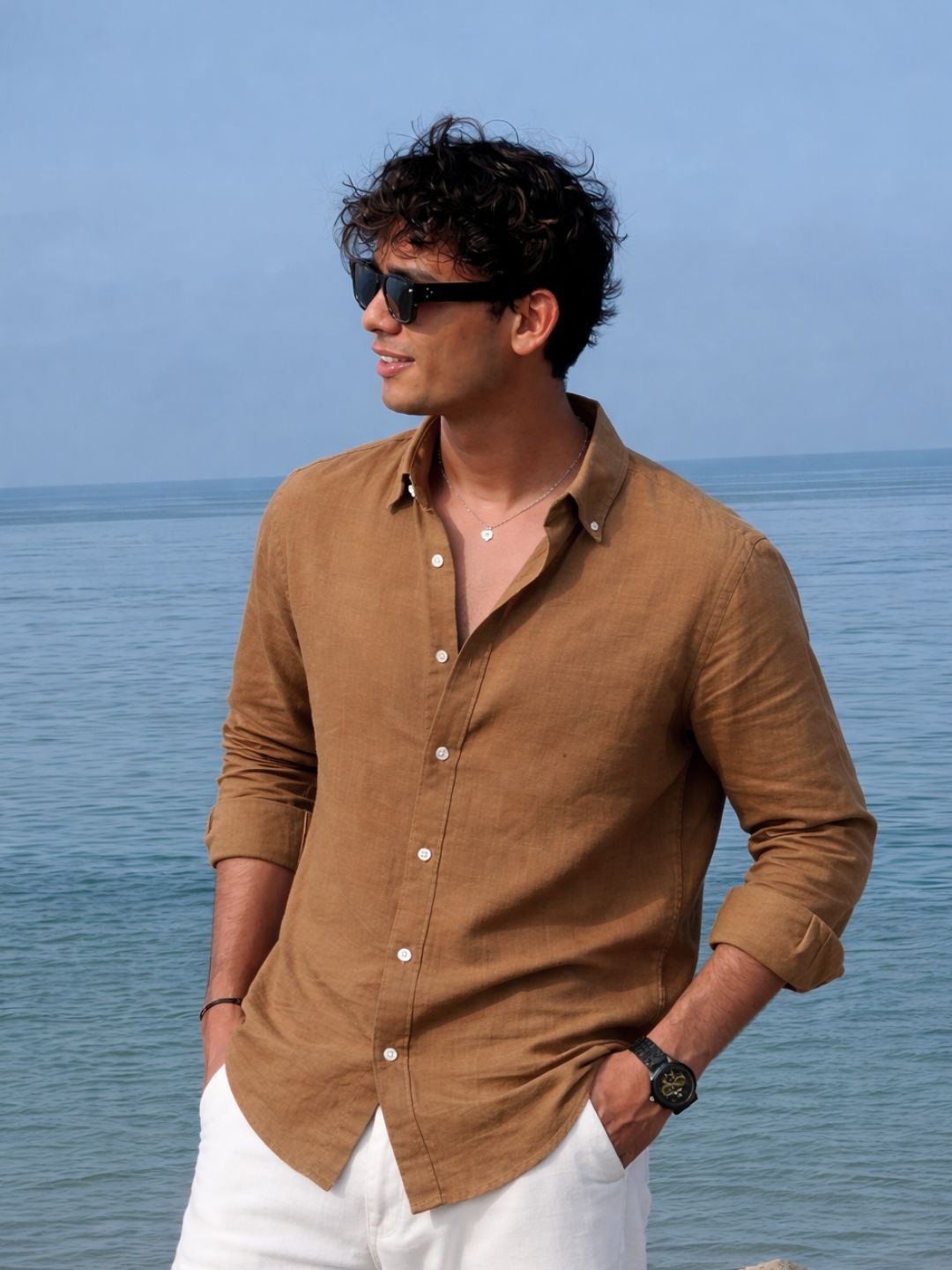 Men Brown Solid Shirt