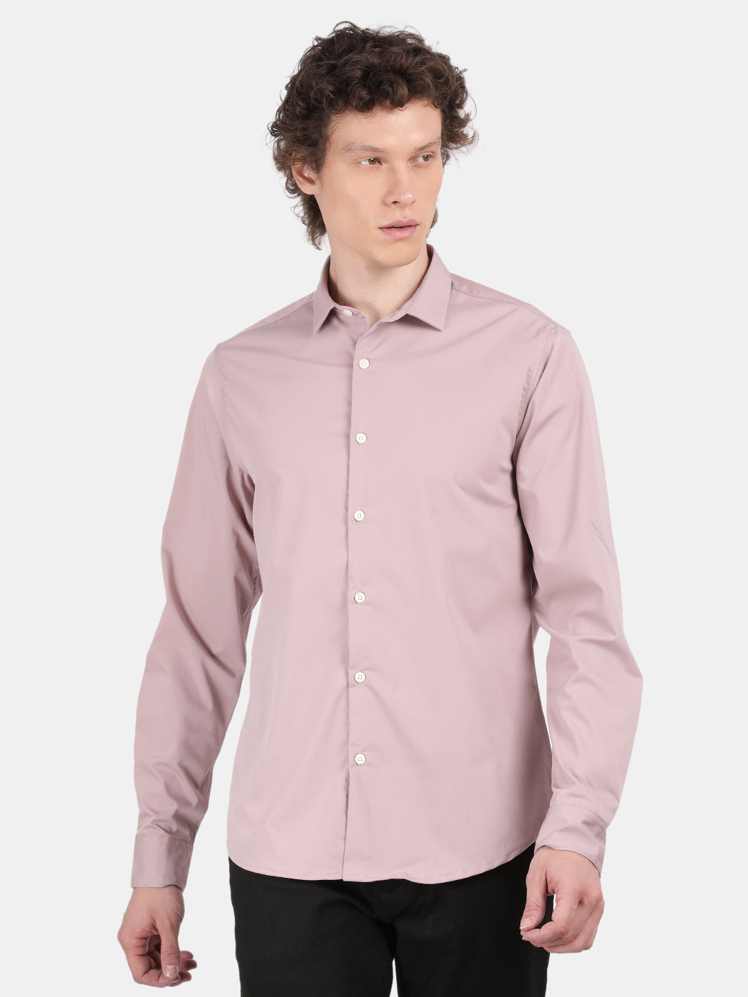 Men Pink Slim Fit Spread Collar Full Sleeve Casual Shirt
