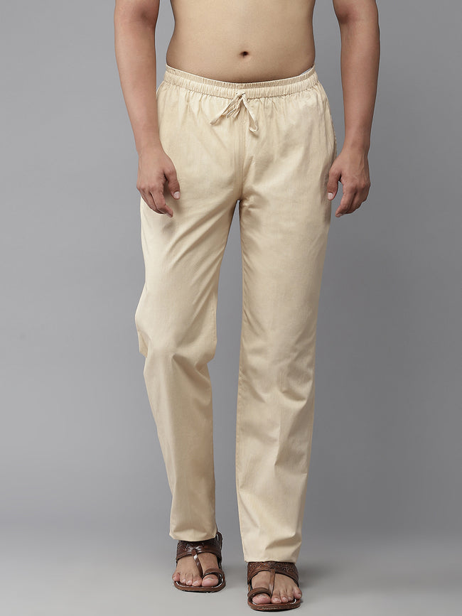 Men Beige Solid Pyjamas