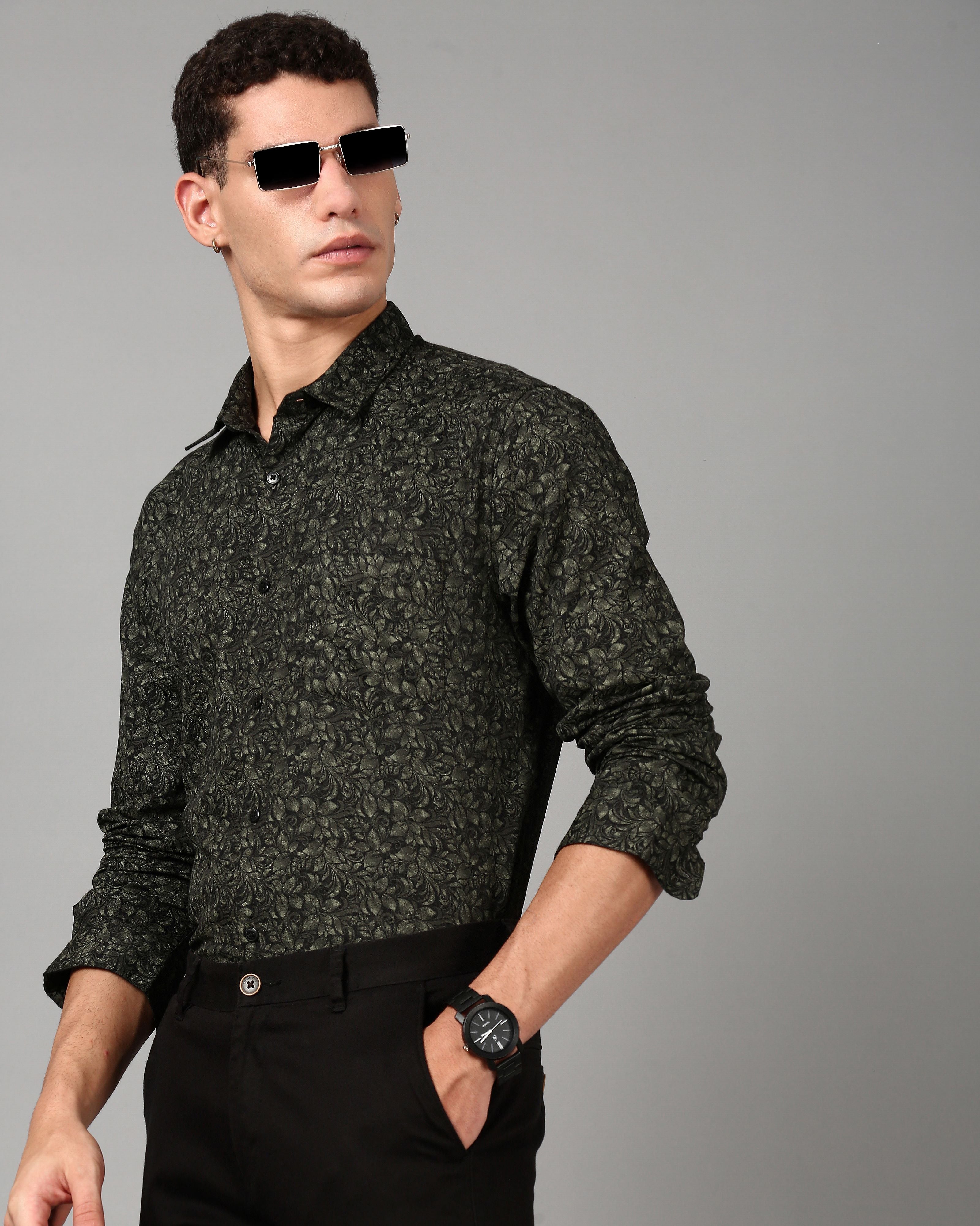 Men Olive Slim Fit Shirt