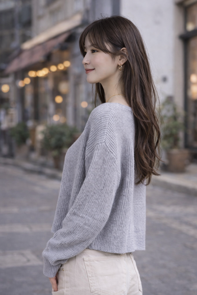 Women Grey Knitted Acrylic Sweater