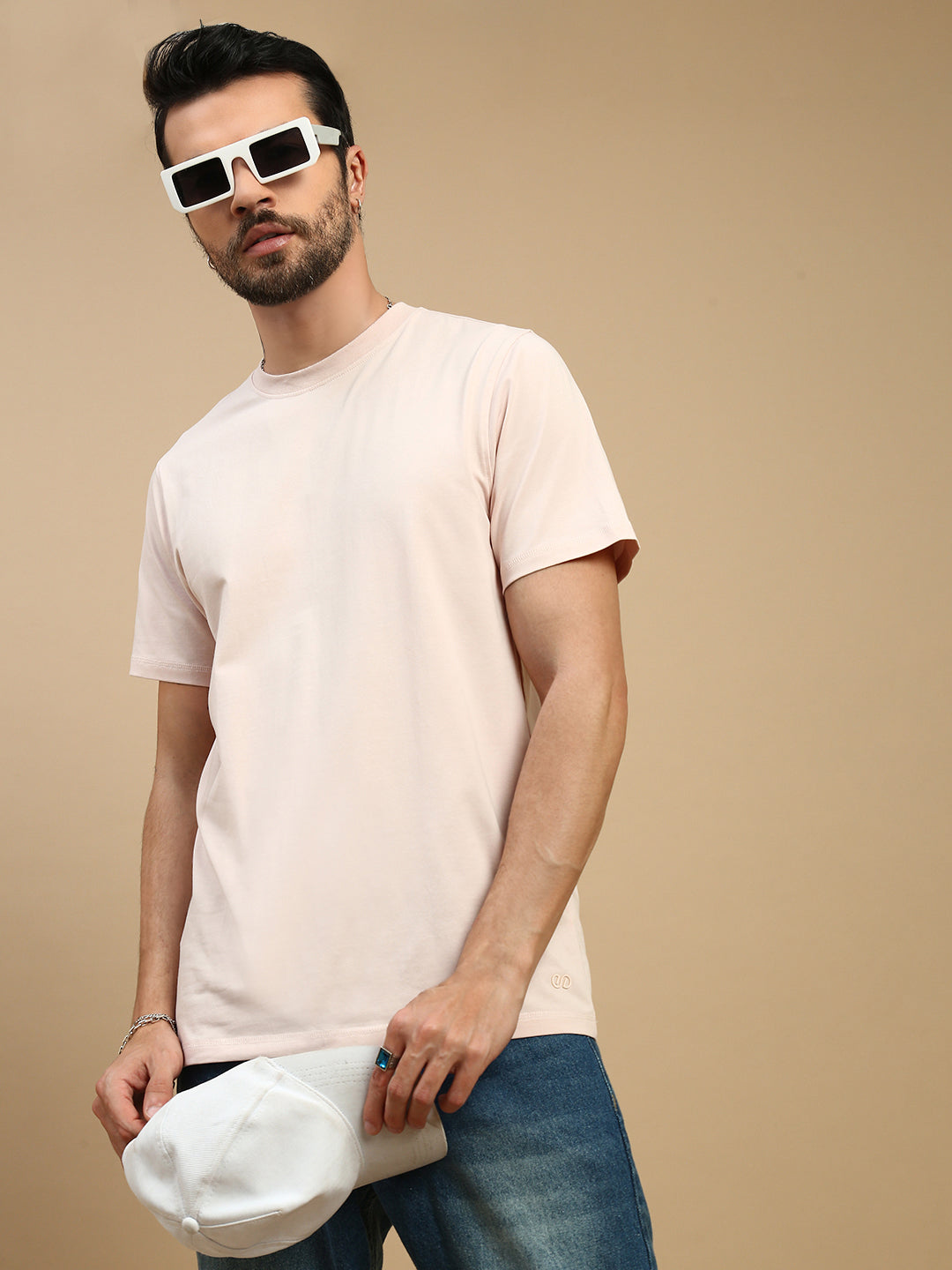 Men Pink Basic Crew Neck T-Shirt