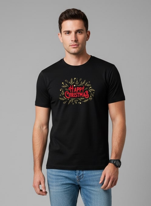 Men Printed Black Cotton Tshirt