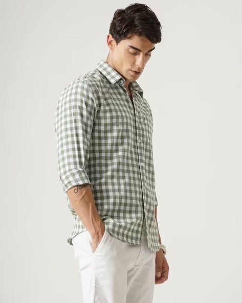 Men Green Checked Shirt
