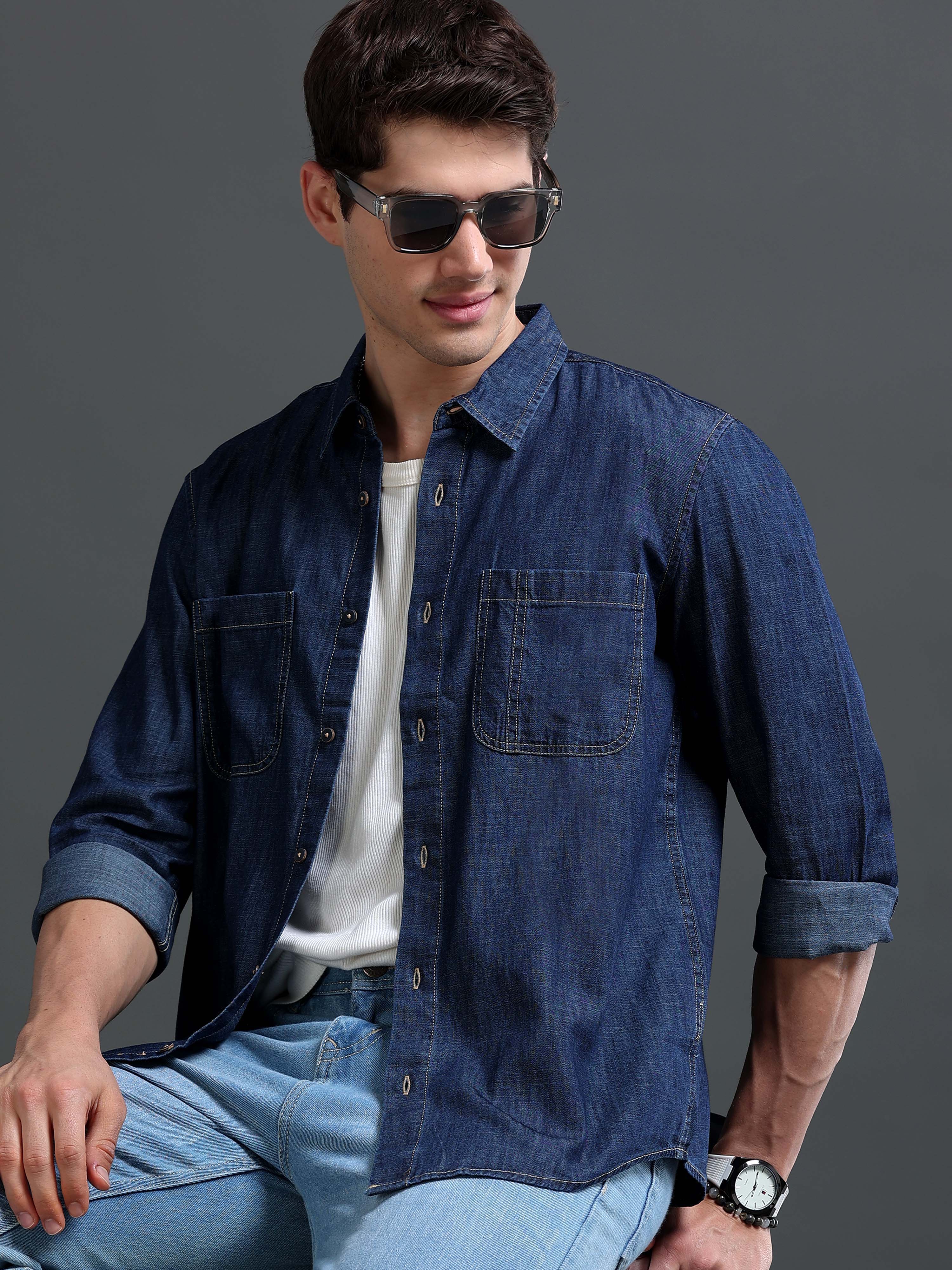Men Navy Denim Shirt