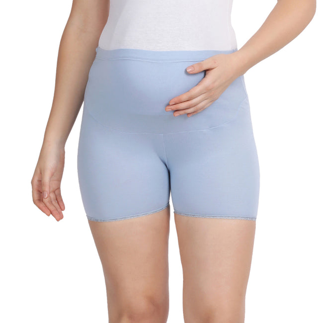 Women Blue Maternity Lace Shorts