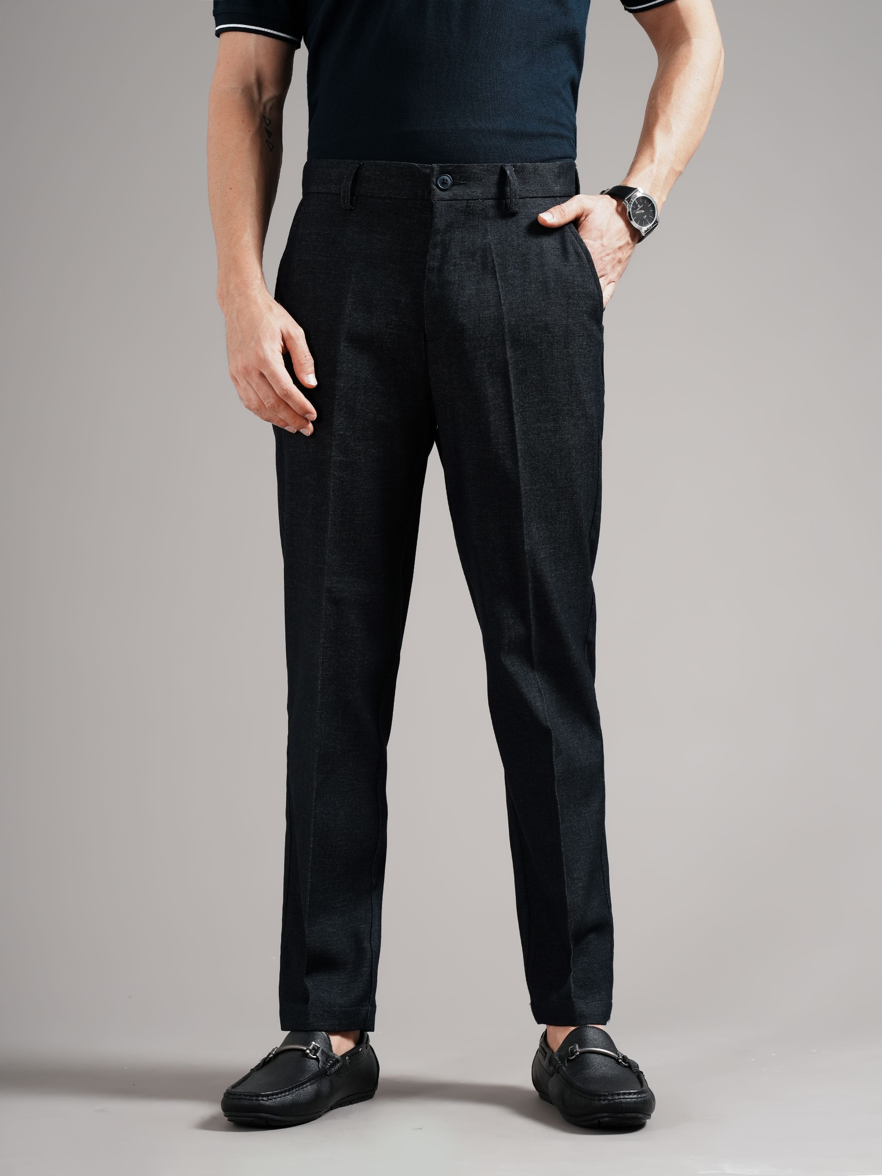 Men Navy Straight Fit Trousers
