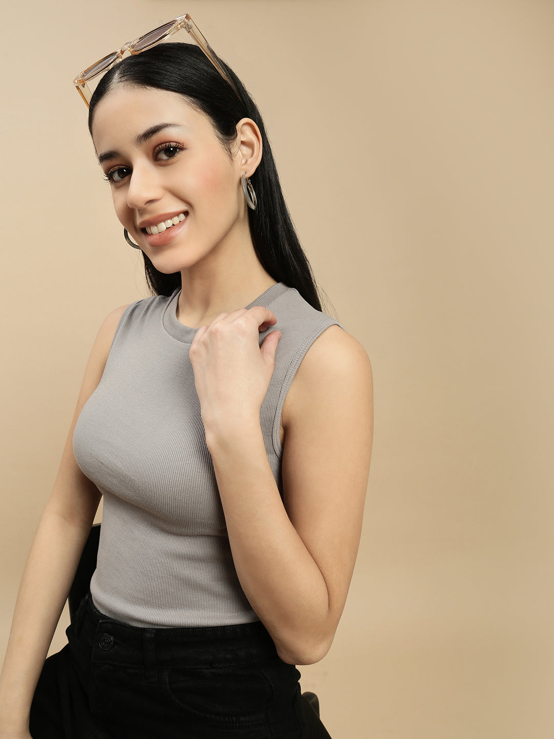 Women Grey Sleeveless Top