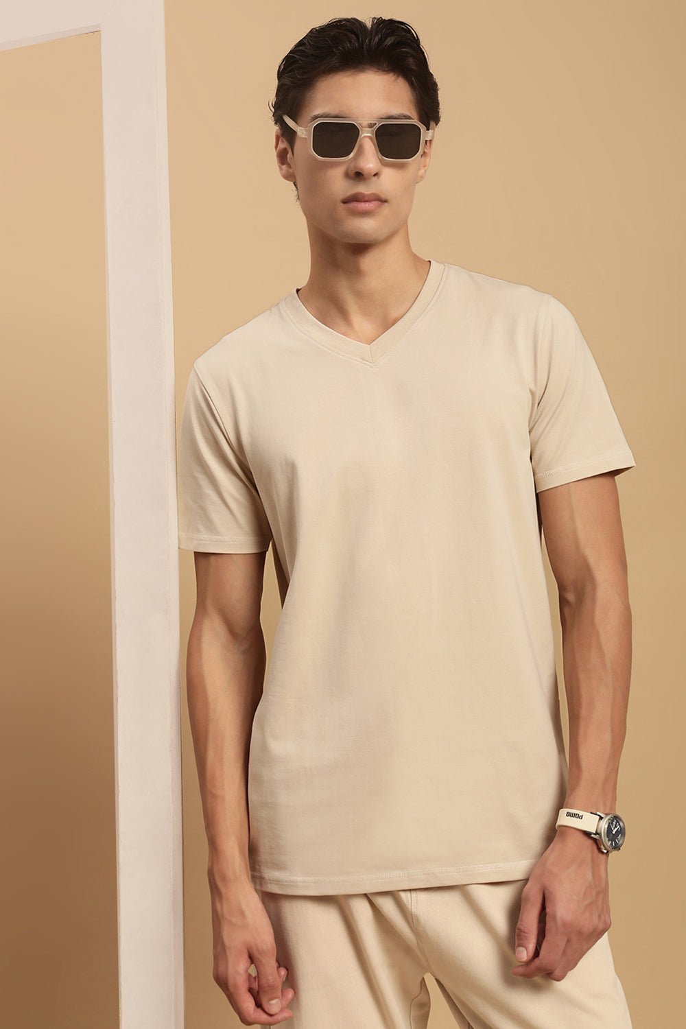 Men Beige Half Sleeve T-Shirt