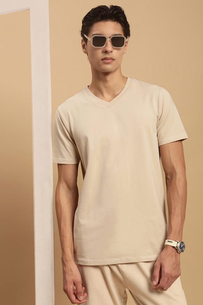 Men Beige Half Sleeve T-Shirt